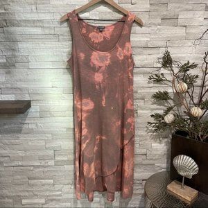 Mauve/Coral Custom Dye Sleeveless Crossover Hem Midi Dress Large